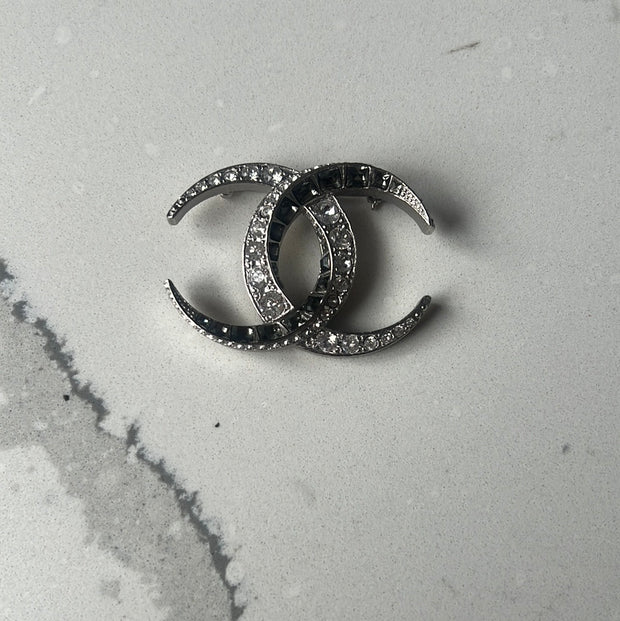 Chanel Dubai moon brooch rhinestone silver