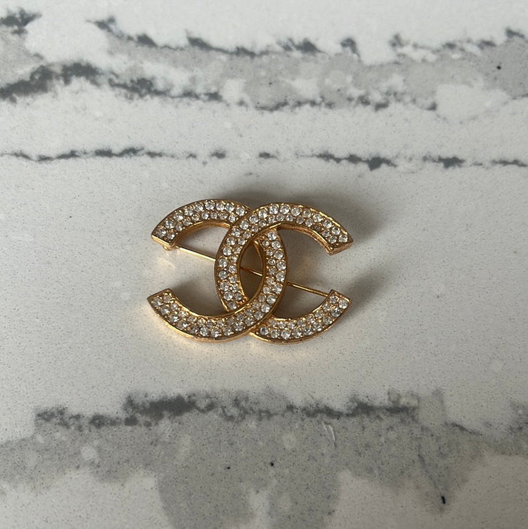 Chanel gold rhinestone brooch