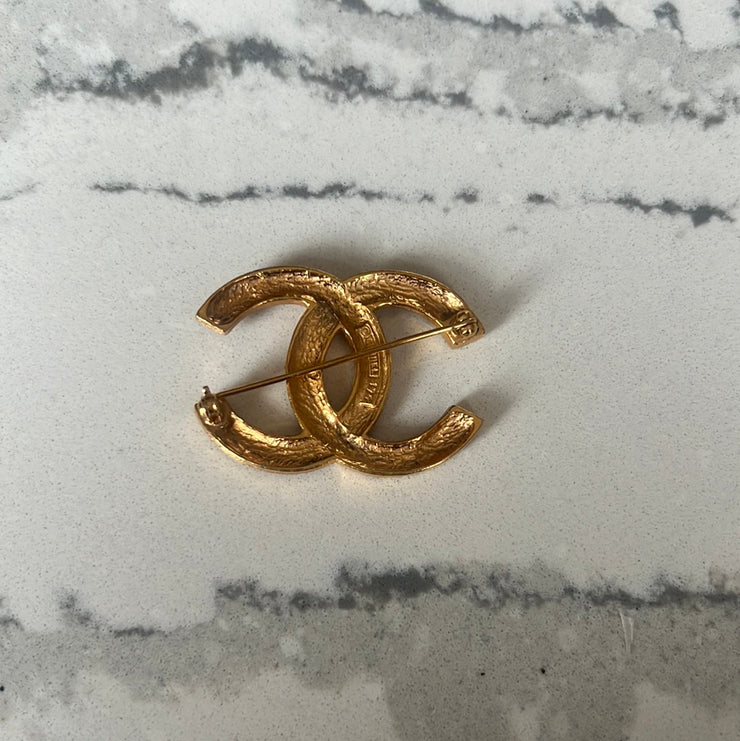 Chanel gold rhinestone brooch