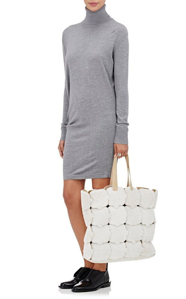 Paco Rabanne white/ivory and leather shearling cabas tote bag