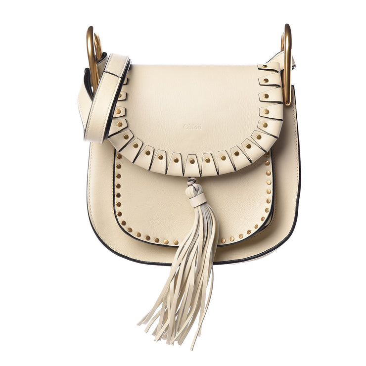 Chloe Small Hudson ivory crossbody bag with gold studs and tassel