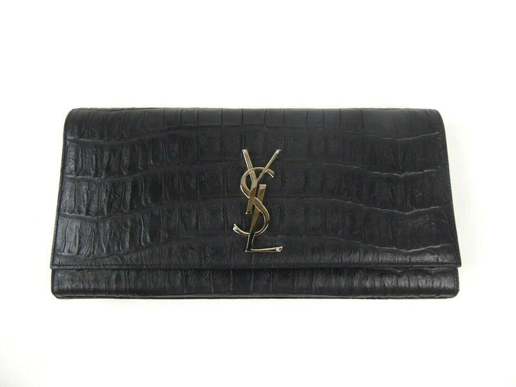 Saint Laurent Cassandre YSL Yves Saint Laurent Black Crocodile Leather Clutch
