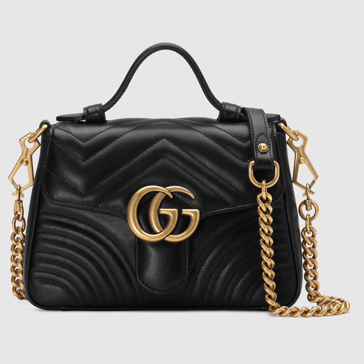 Gucci small Marmont black leather with gold chain crossbody bag