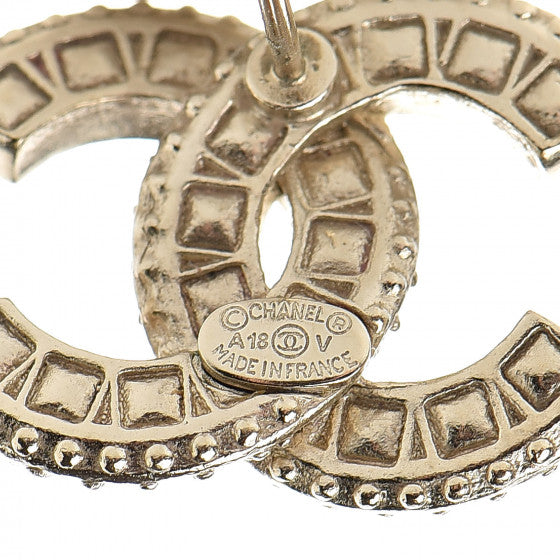 Chanel CC Gold Logo stud crystal rhinestone earrings