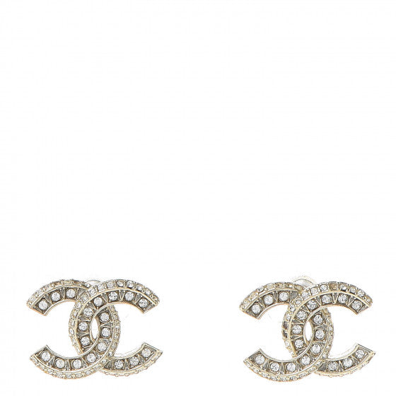 Chanel CC Gold Logo stud crystal rhinestone earrings – The Find