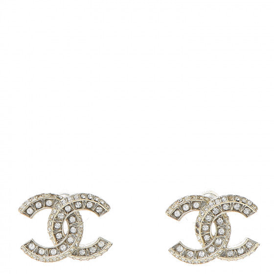 Chanel CC Gold Logo stud crystal rhinestone earrings