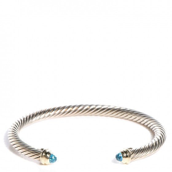 DAVID YURMAN Sterling Silver Cable Classic blue topaz bracelet with 14k gold trim