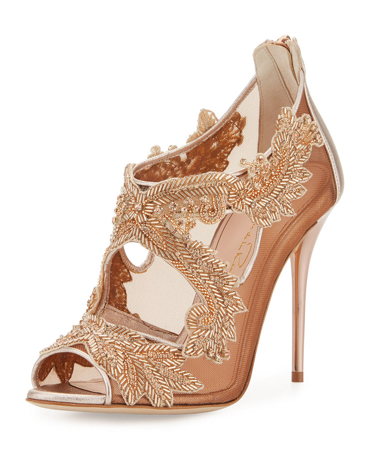 Oscar De La renta pink nude Ambria Beaded Lace 100mm Sandal 38.5/8.5