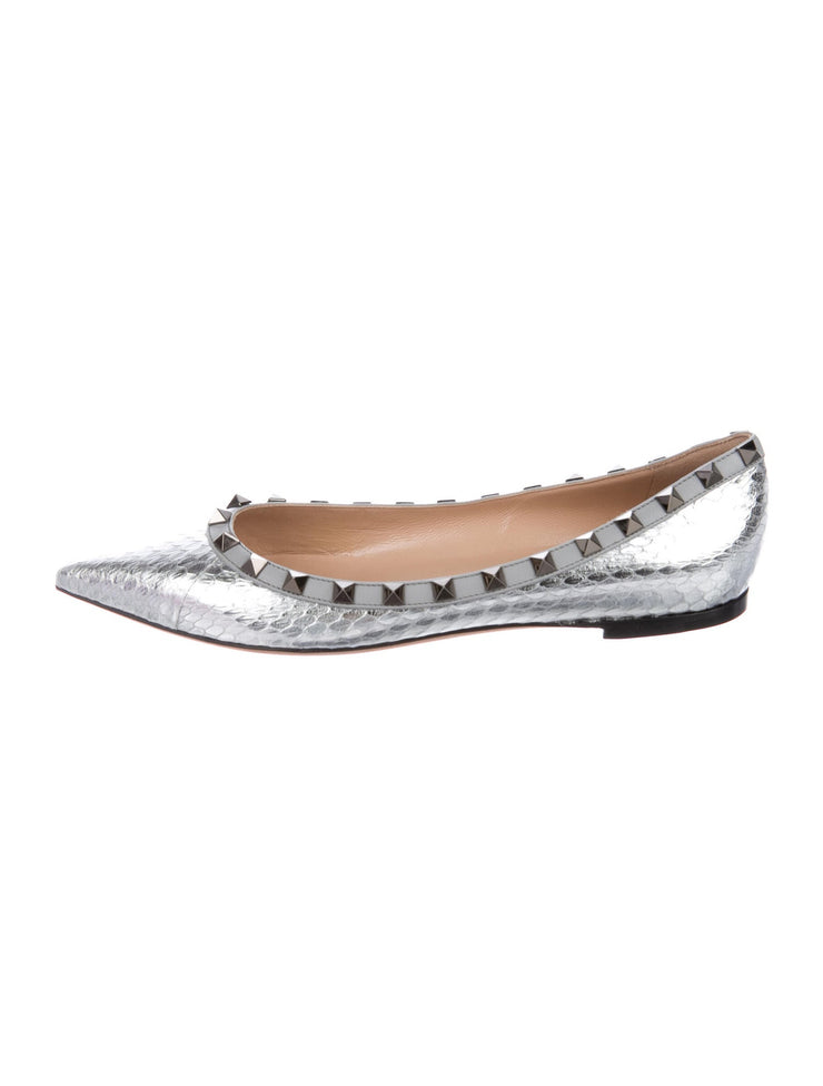Valentino Rockstud metallic silver flats 37/7
