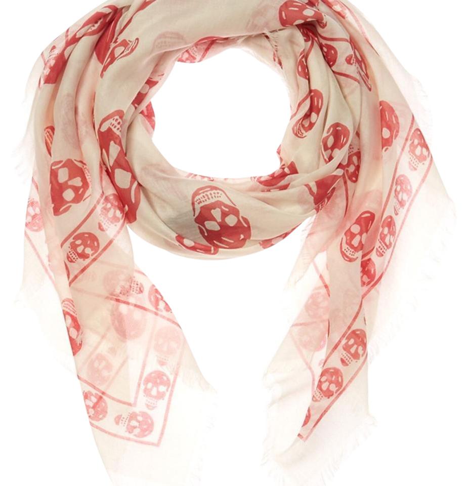 Fader fage Opdatering symaskine Alexander Mcqueen skull scarf ivory/red silk – The Find