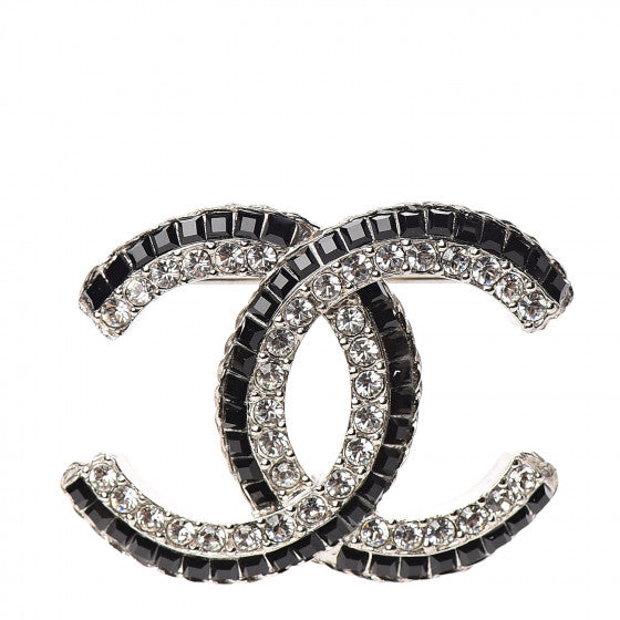 Chanel CC Gold Logo swarovski crystal pin brooch black and blue