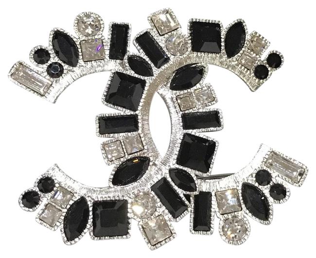 Chanel Black Crystal and Rhinestone brooch pin