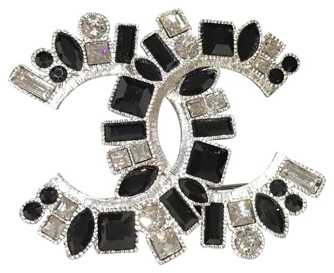 Chanel Baguette Crystal CC Brooch Silver Pin