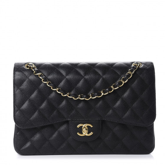 Chanel Jumbo Caviar Leather double flap handbag with gold hardware