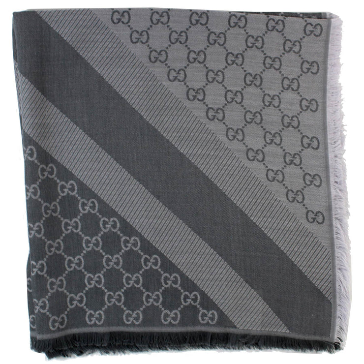 New Gucci GG Scarf Gray- Large Wool Silk Square Scarf 55' retail $720