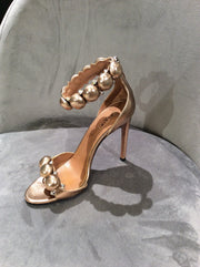 ALAÏA Rose Gold Bombe 110 Studded Metallic Leather Sandals Size 6/36