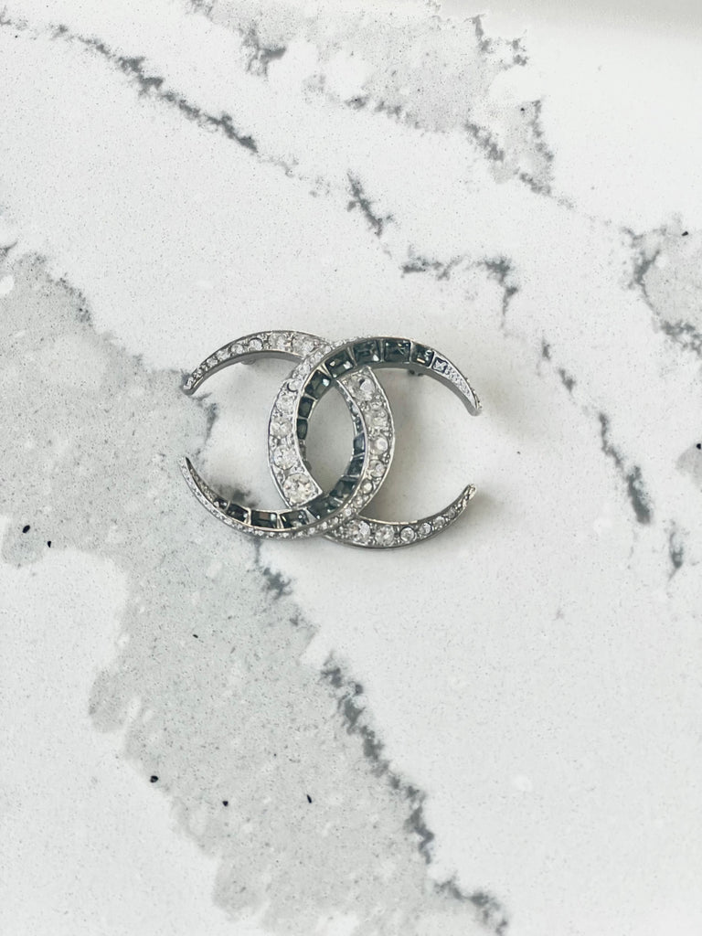 Chanel CC silver Dubai moon swarovski crystal pin brooch – The Find