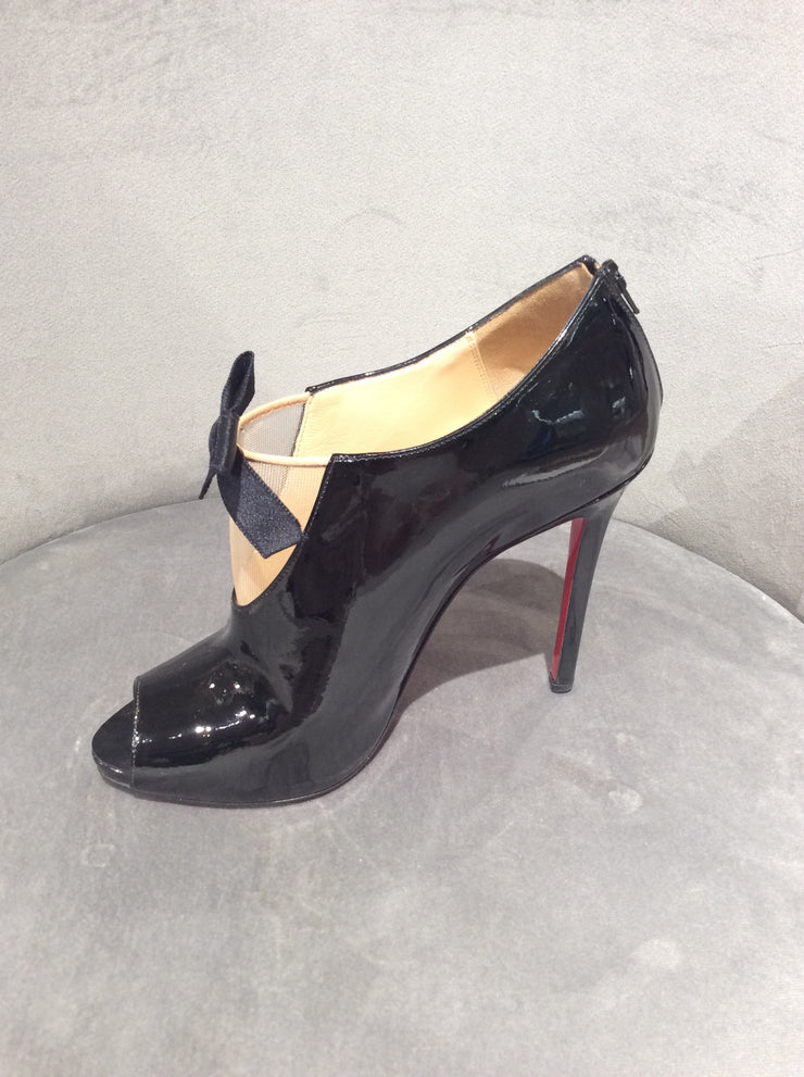 Christian Louboutin Black Estanodo 120 Patent Leather Peep-toe Ankle Boots, Size 9/39
