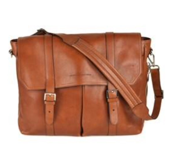 Brunello Cucinelli Men's Large Brown Grained Leather Expandable Messenger Bag
