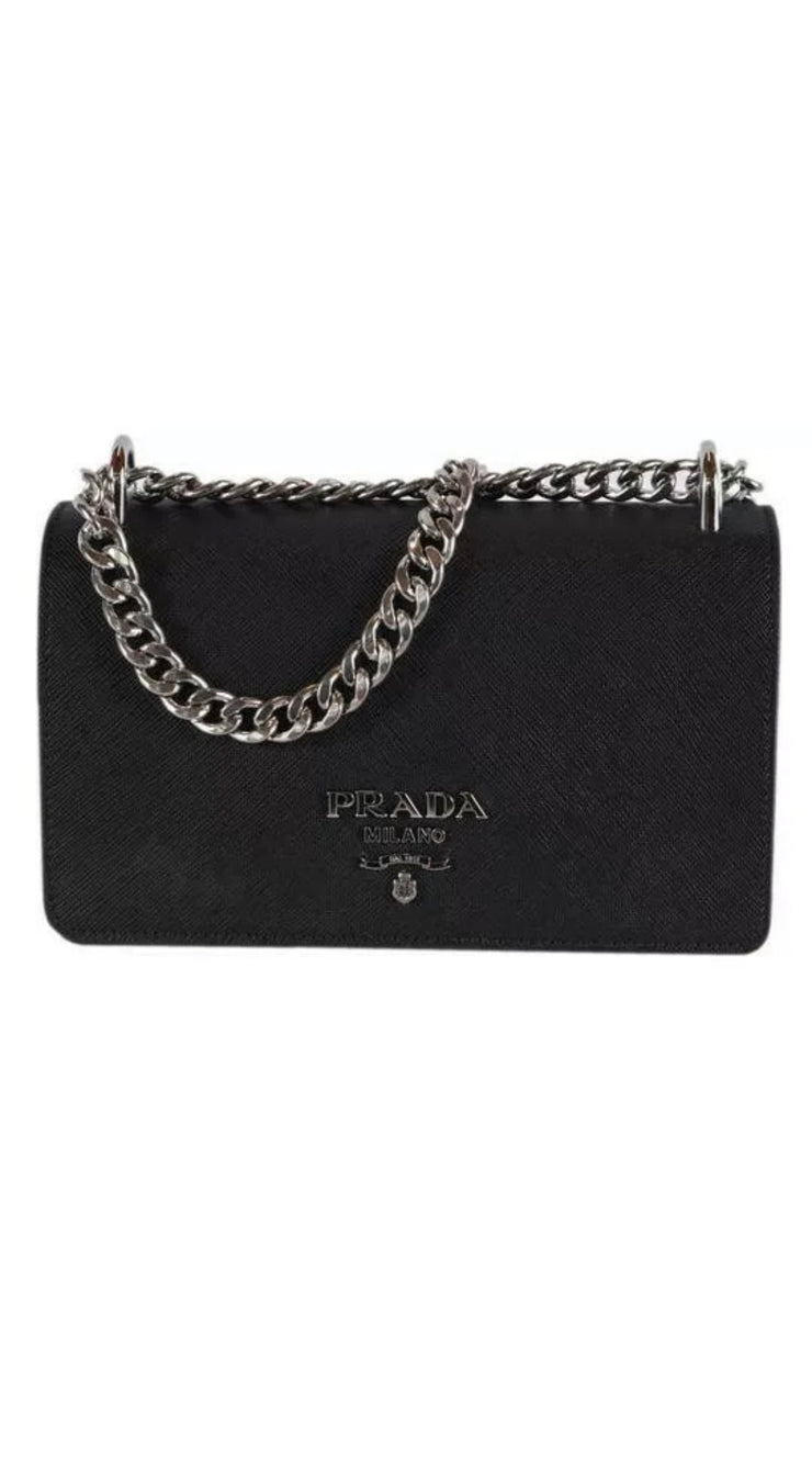 Prada crossbody black leather bag silver hardware – The Find