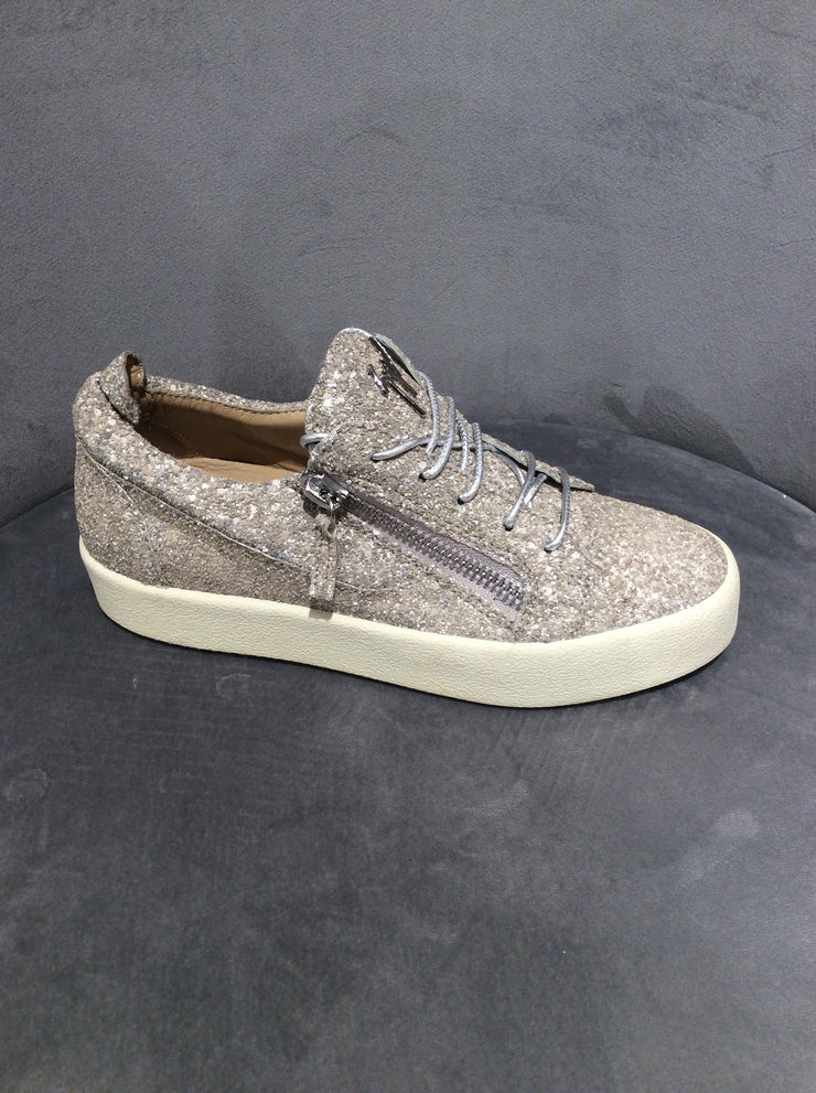 Giuseppe Zanotti Silver Glittered Zip Sneakers, Size 7.5/37.5