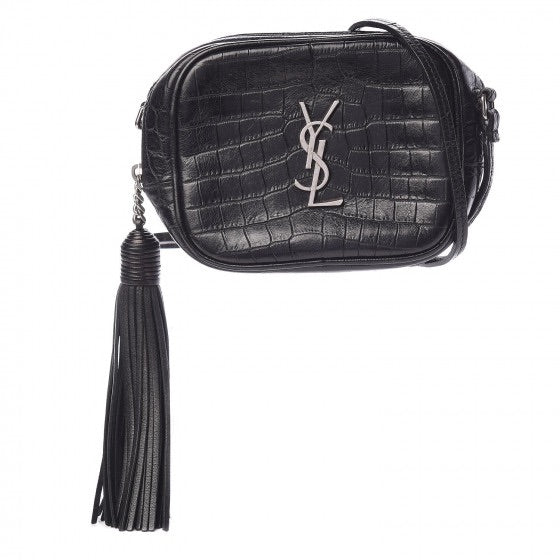 Saint Laurent Crocodile Embossed Calfskin Monogramme Blogger Bag Black