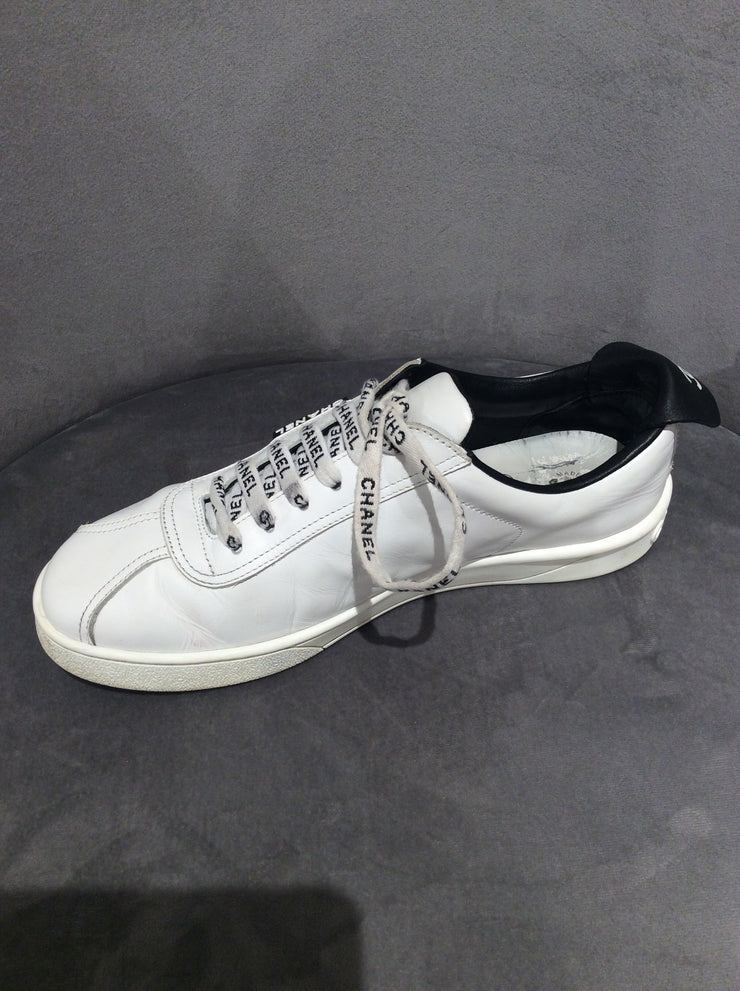 Chanel White/Grey Suede and Fabric CC Sneakers Size 8.5/39
