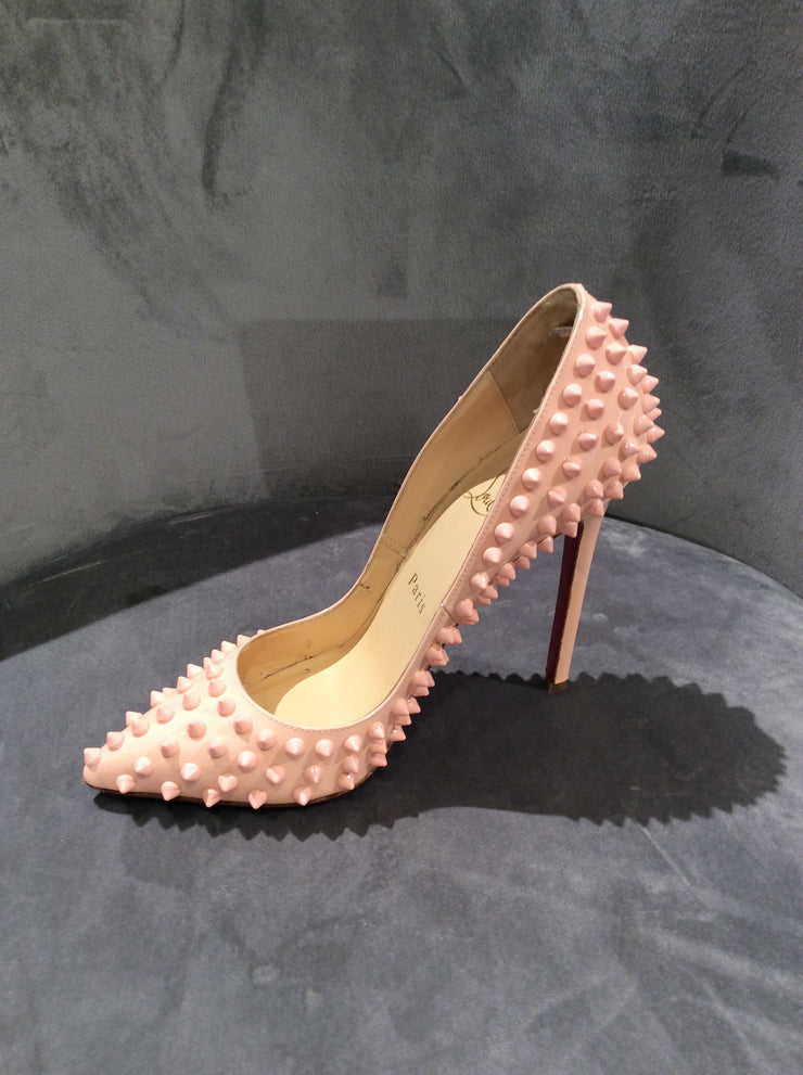 Christian Louboutin Light Pink Pigalle Spikes Patent Leather Pumps Size 5.5/35.5
