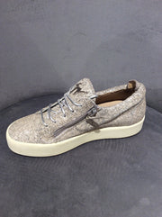 Giuseppe Zanotti Silver Glittered Zip Sneakers, Size 7.5/37.5