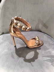 ALAÏA Rose Gold Bombe 110 Studded Metallic Leather Sandals Size 6/36