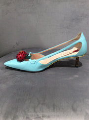 Gucci Unia Cherry Leather Pump in Blue, Size 9.5/39.5