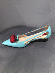 Gucci Unia Cherry Leather Pump in Blue, Size 9.5/39.5