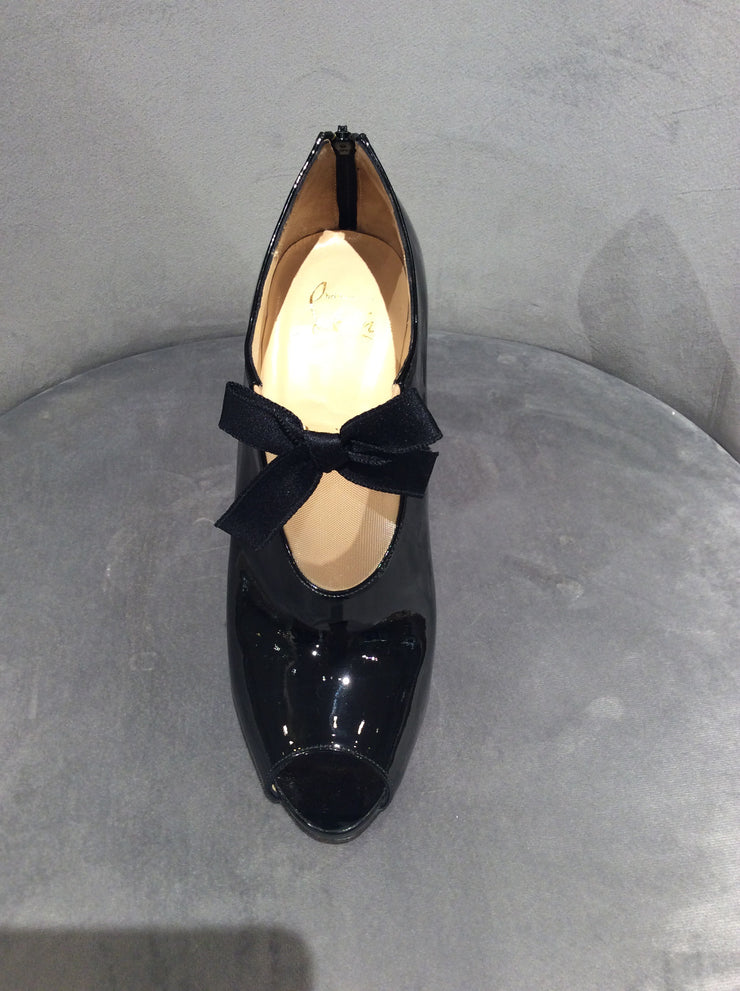 Christian Louboutin Black Estanodo 120 Patent Leather Peep-toe Ankle Boots, Size 9/39