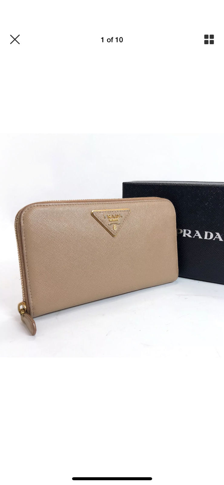 Prada nude Vitello wallet with gold hardware