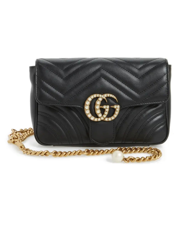 Gucci Marmont pearl chain belt bag
