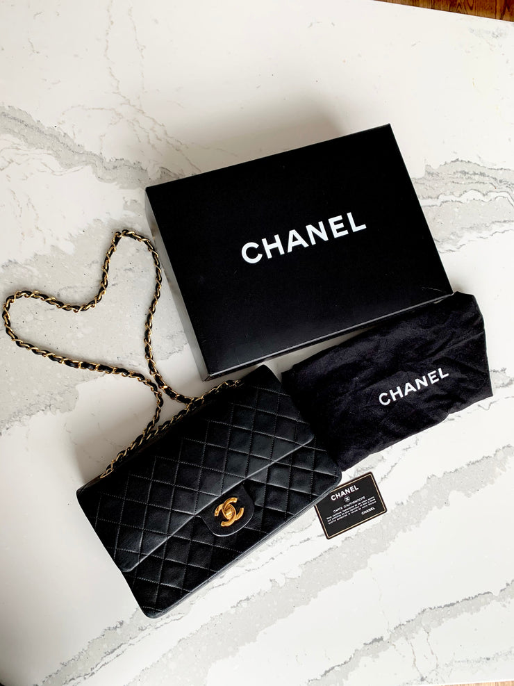 Chanel Medium leather double flap hangbag with gold hardware