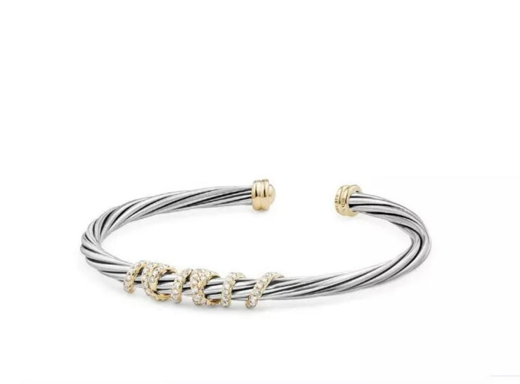 DAVID YURMAN Sterling Silver Helena diamond wrap gold and silver cable classic bracelet