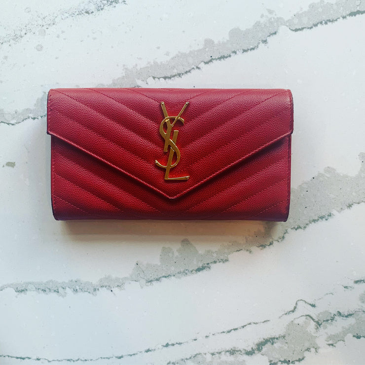 Ysl Yves Saint Laurent Red Monogram Matelasse Wallet