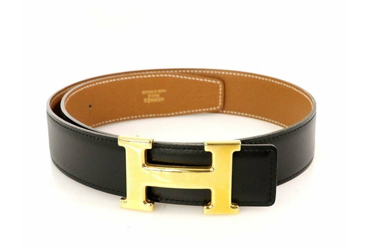 Hermes Leather Constance Belt, Black, Size 70