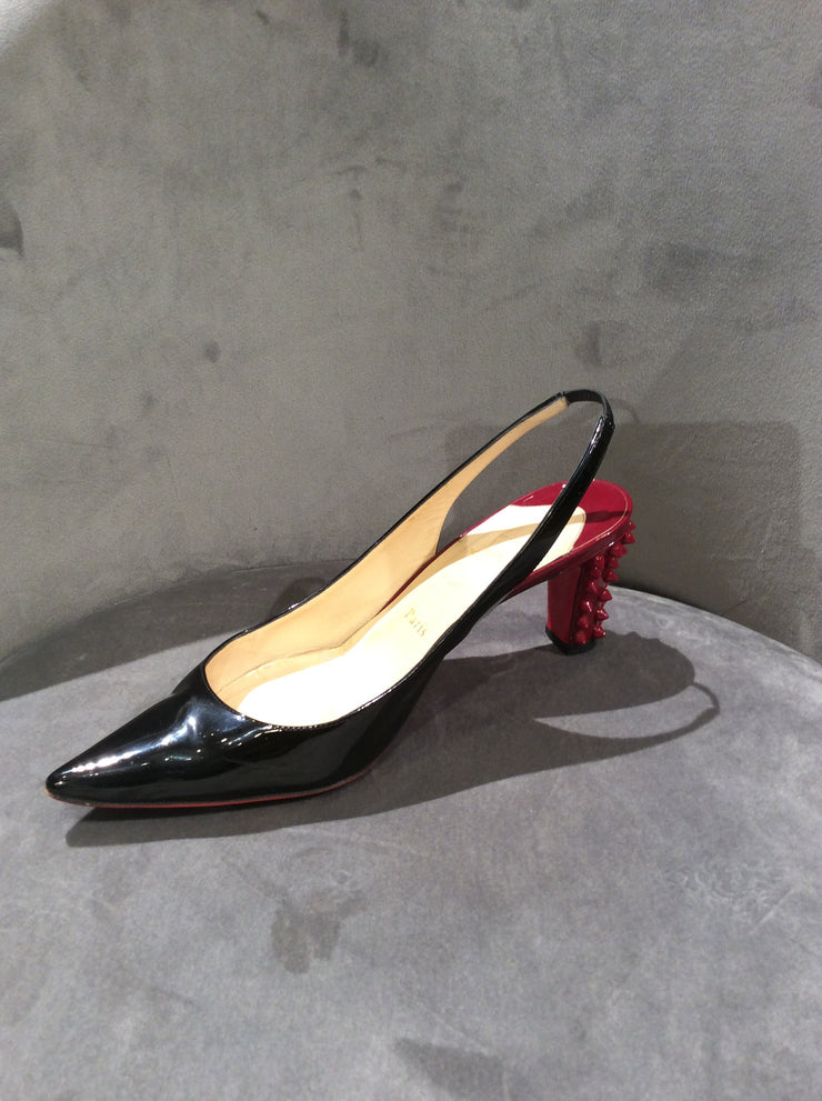 Christian Louboutin Lemer Pont 70 Black Patent/Rouge Red Leather Pumps Size 9/39