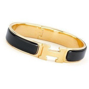 HERMES Enamel Clic Clac H PM Bracelet Bangle Black GHW