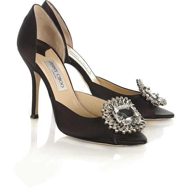 JIMMY CHOO 37ハーフ Jimmy Choo Kendal black swarovski jewel crystal peep toe