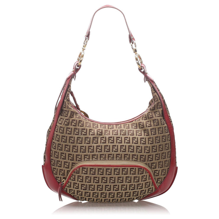 Fendi Red trim canvas print hobo bag
