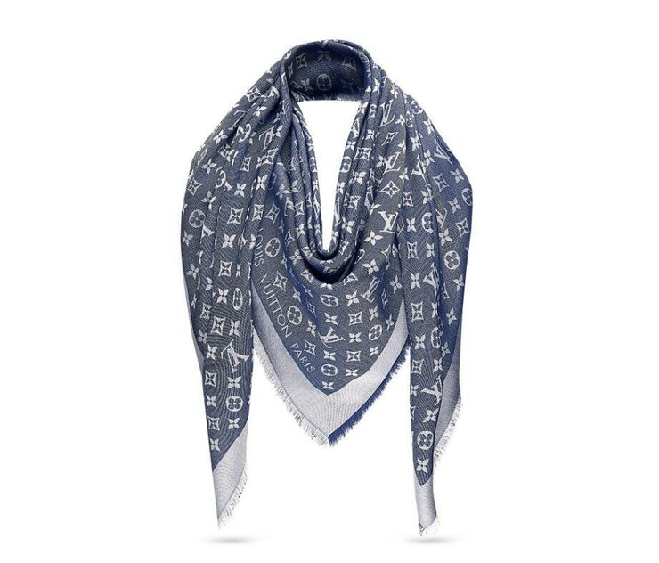 LOUIS VUITTON Monogram Denim blue and gray Stole Shawl