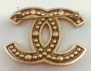 Chanel CC Gold Logo pearl swarovski crystal pin brooch