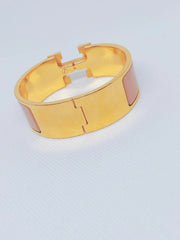 HERMES Enamel Clic Clac H PM Bracelet Bangle Cuff rose pink with Gold