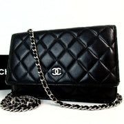 Chanel quilted matrasse Leather flap wallet on chain WOC with silver hardware