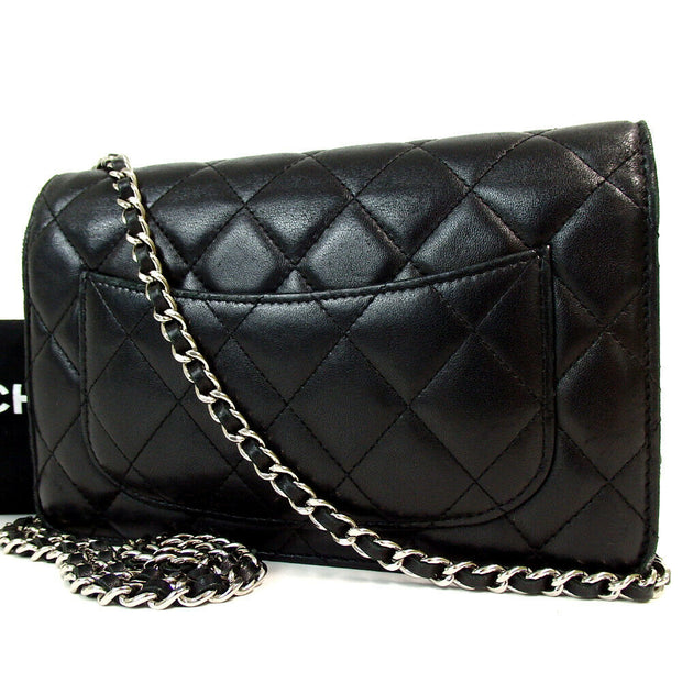 Chanel quilted matrasse Leather flap wallet on chain WOC with silver hardware