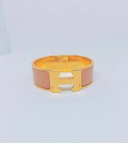 HERMES Enamel Clic Clac H PM Bracelet Bangle Cuff rose pink with Gold