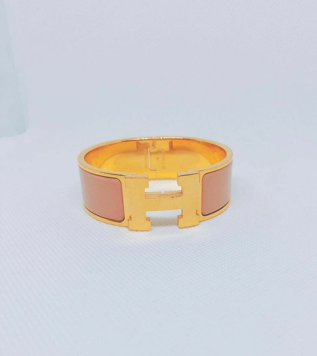 HERMES Enamel Clic Clac H PM Bracelet Bangle Cuff rose pink with Gold